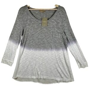 Anthropologie Top L‎ Gray White Ombre Back Cutout Long Sleeve NWT Language BOHO